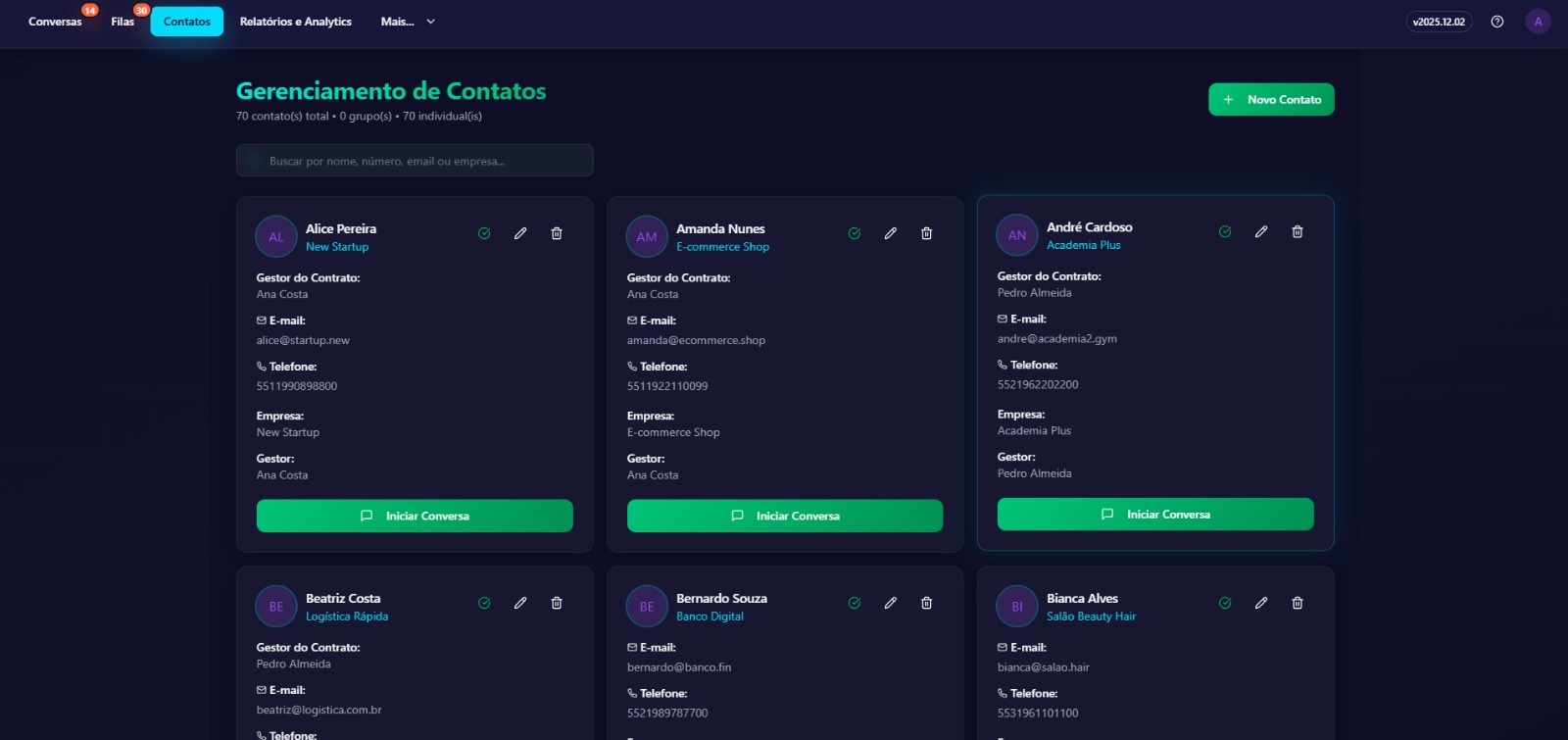 Lista de tickets com status e filtros